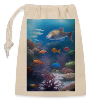 Fische, Aquarium - Verschließbarer Geschenkbeutel aus Baumwolle (14x20cm) - Natur - Vorne