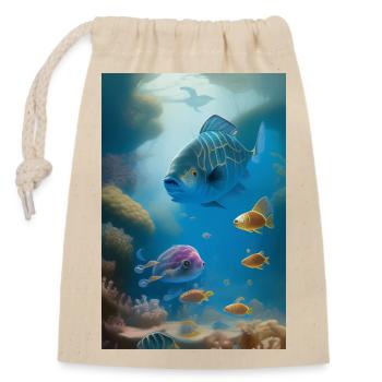 Fische, Aquarium - Verschließbarer Geschenkbeutel aus Baumwolle (14x20cm) - Natur - Vorne
