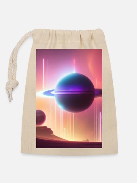 Weltall, Planeten - Verschließbarer Geschenkbeutel aus Baumwolle (14x20cm) - Natur