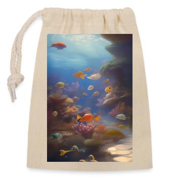 Fische, Aquarium - Verschließbarer Geschenkbeutel aus Baumwolle (14x20cm) - Natur - Vorne