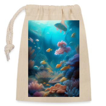 Fische, Aquarium - Verschließbarer Geschenkbeutel aus Baumwolle (14x20cm) - Natur - Vorne