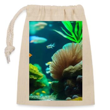 Fische, Aquarium - Verschließbarer Geschenkbeutel aus Baumwolle (14x20cm) - Natur - Vorne