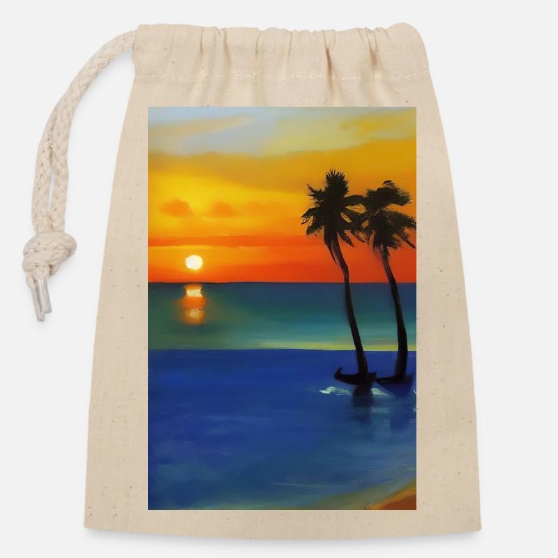 Caraïbes Palm Beach - Sac cadeau en coton avec cordon (14 x 20 cm) - nature