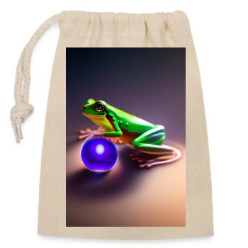 Bunter Frosch mit Kugel - Verschließbarer Geschenkbeutel aus Baumwolle (14x20cm) - Natur - Vorne