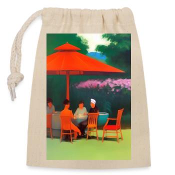 Outdoor Asian Cafe - Closable cotton gift bag (14x20cm) - nature - Front