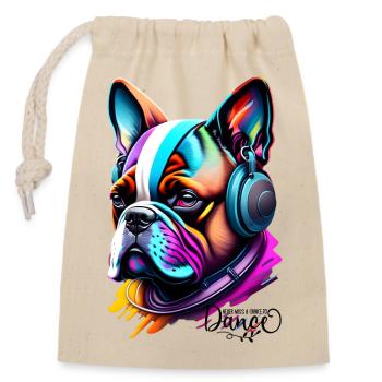 RAP-MUSIK, FRANZÖSISCHE BULLDOGGE - Verschließbarer Geschenkbeutel aus Baumwolle (14x20cm) - Natur - Vorne