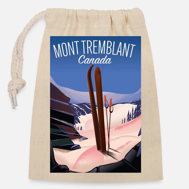 Mont Tremblant Kanada Ski - Verschließbarer Geschenkbeutel aus Baumwolle (14x20cm) - Natur