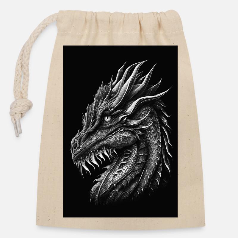 dragon noir et blanc - Sac cadeau en coton avec cordon (14 x 20 cm) - nature