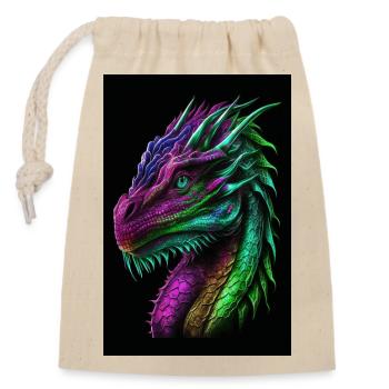 bunter Drache - Verschließbarer Geschenkbeutel aus Baumwolle (14x20cm) - Natur - Vorne