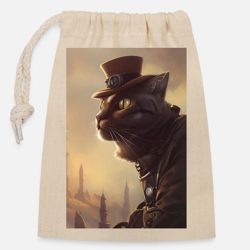 Mr cat - Closable cotton gift bag (14x20cm) - nature