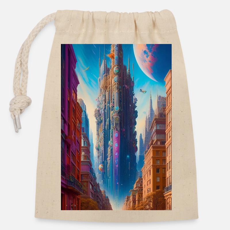 Futuristic city - Sac cadeau en coton avec cordon (14 x 20 cm) - nature