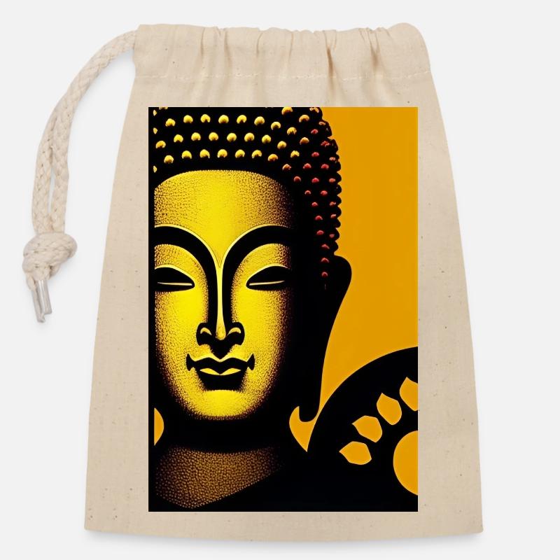 Golden buddha - Sac cadeau en coton avec cordon (14 x 20 cm) - nature