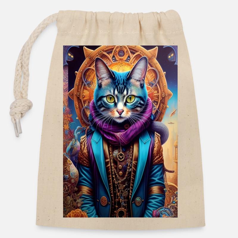 Meisterkatze - Verschließbarer Geschenkbeutel aus Baumwolle (14x20cm) - Natur