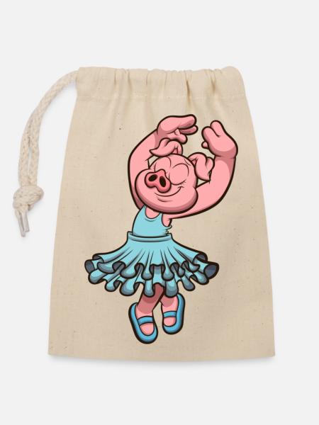 Schwein im Tutu - Verschließbarer Geschenkbeutel aus Baumwolle (14x20cm) - Natur