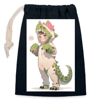 Dino-Cosplay Delight: Adorable Anime Girl - Closable cotton gift bag (14x20cm) - navy - Front