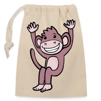 Cute laughing monkey - Closable cotton gift bag (14x20cm) - nature - Front
