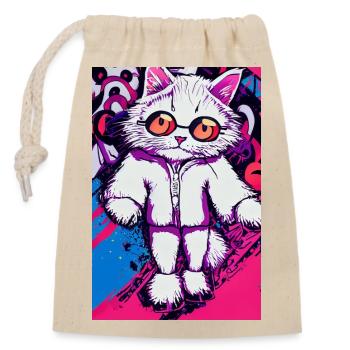 Motif de chat fou dans le style pop art - Sac cadeau en coton avec cordon (14 x 20 cm) - nature - Devant