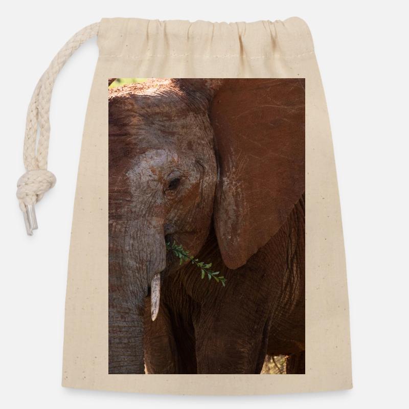 Éléphant - Sac cadeau en coton avec cordon (14 x 20 cm) - nature