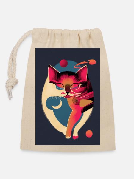 Astral Feline - Closable cotton gift bag (14x20cm) - nature