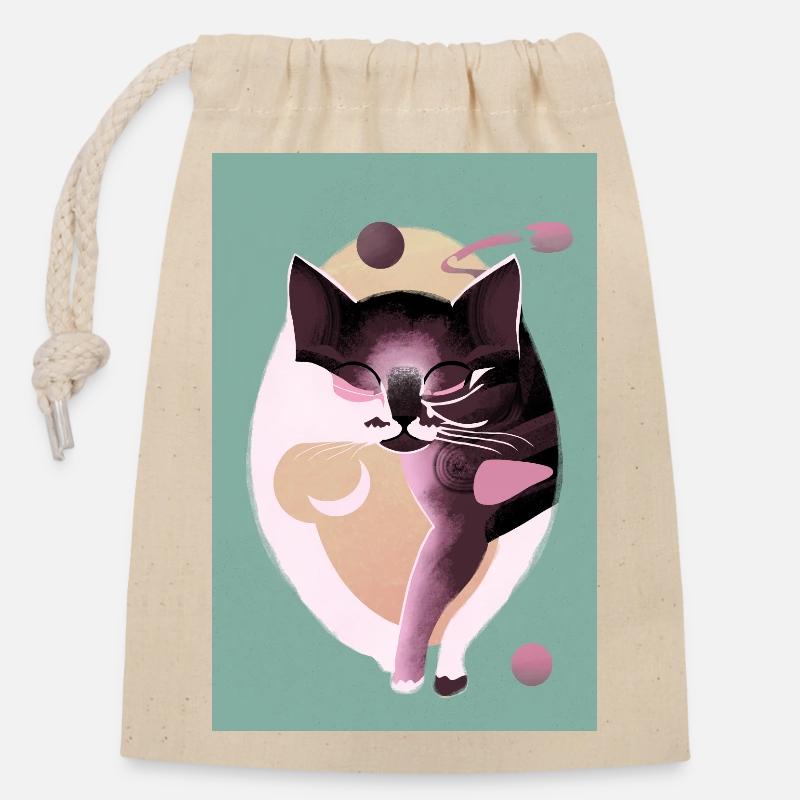 Astral Feline - Closable cotton gift bag (14x20cm) - nature