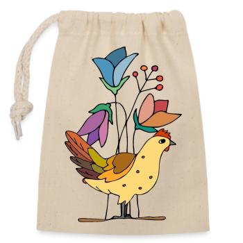 Poule - Sac cadeau en coton avec cordon (14 x 20 cm) - nature - Devant