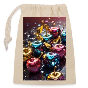 Cerises Dorées Métalliques - Sac cadeau en coton avec cordon (14 x 20 cm) - nature - Devant