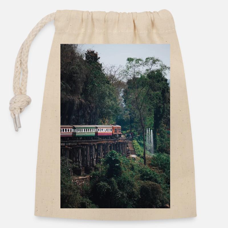 Train kantchanaburi - Closable cotton gift bag (14x20cm) - nature
