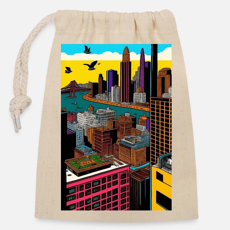 San Francisco - Sac cadeau en coton avec cordon (14 x 20 cm) - nature