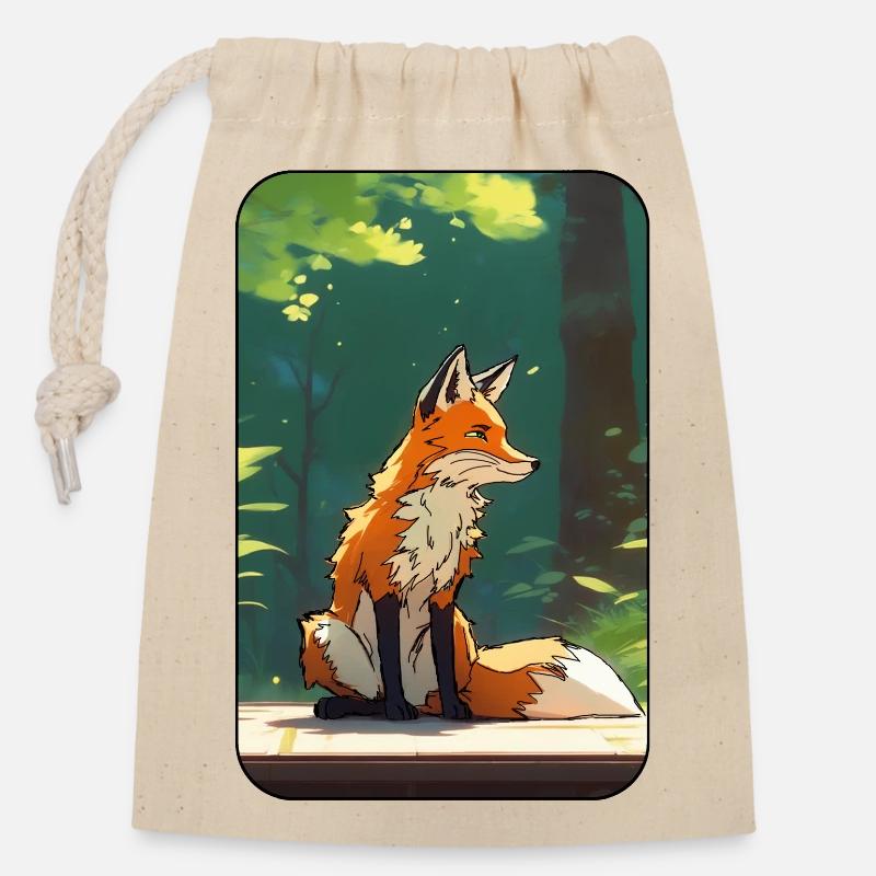 Fuchs im Wald - Verschließbarer Geschenkbeutel aus Baumwolle (14x20cm) - Natur