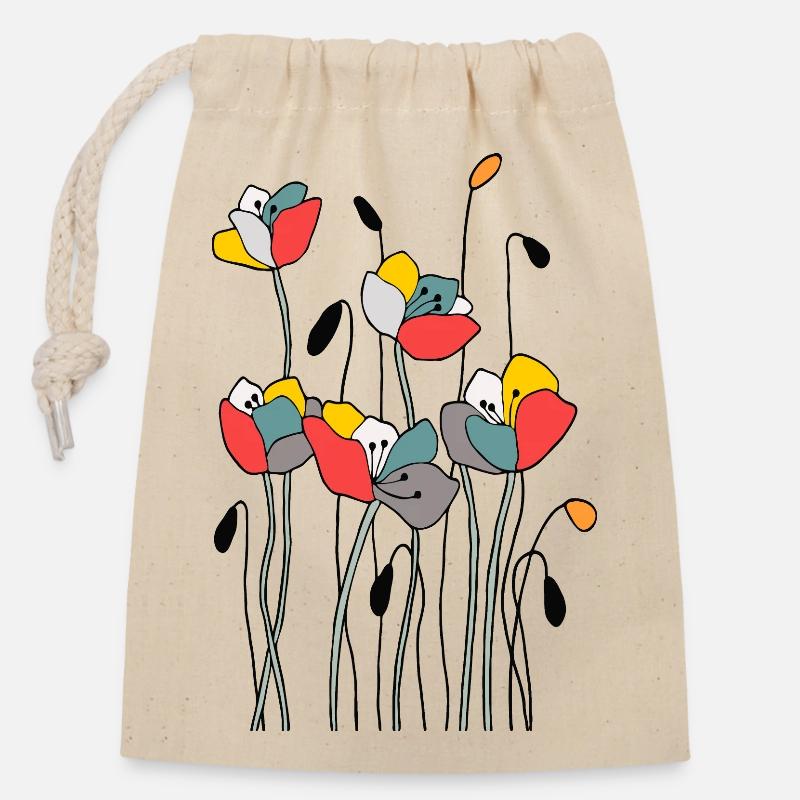 Fleur - Sac cadeau en coton avec cordon (14 x 20 cm) - nature
