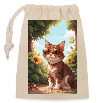 Cute cat with sunglasses - Closable cotton gift bag (14x20cm) - nature - Front