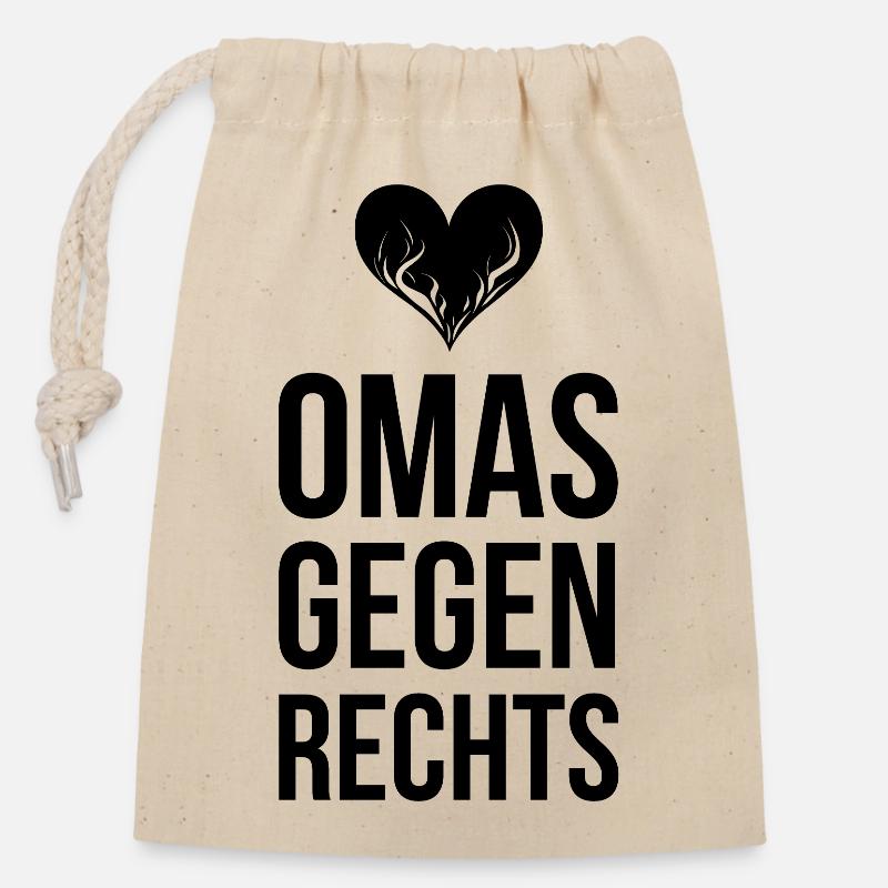 OMAS GEGEN RECHTS mit brennendem Herz - Verschließbarer Geschenkbeutel aus Baumwolle (14x20cm) - Natur