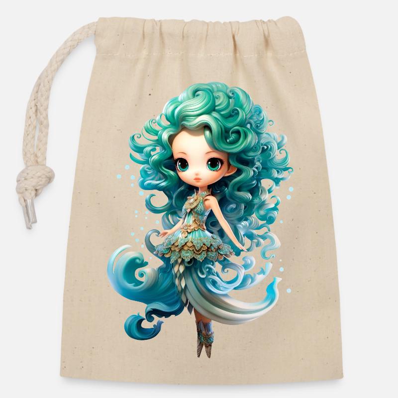 Dollie Water - Sac cadeau en coton avec cordon (14 x 20 cm) - nature