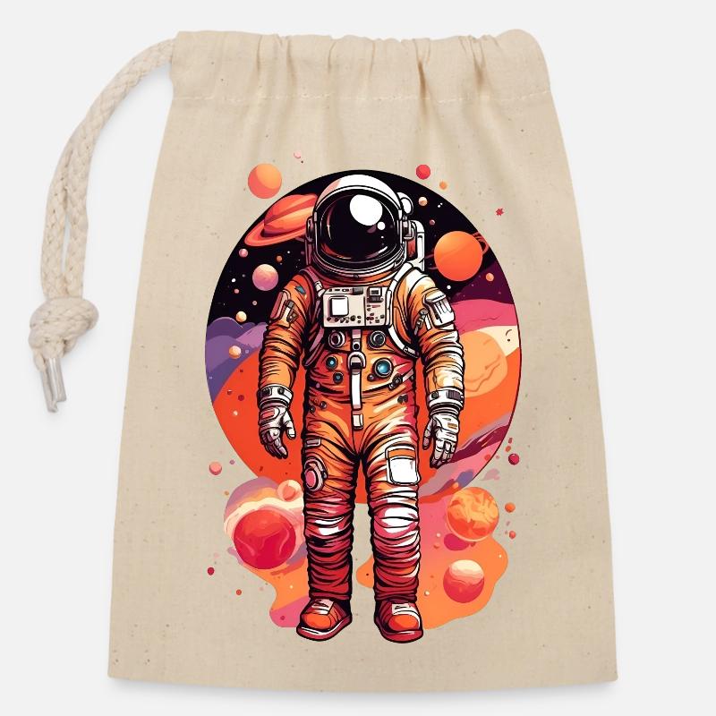Astronaute avec plusieurs planètes - Sac cadeau en coton avec cordon (14 x 20 cm) - nature