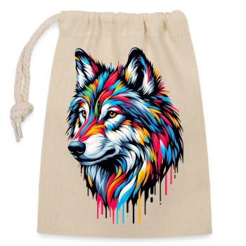 Loup - Sac cadeau en coton avec cordon (14 x 20 cm) - nature - Devant