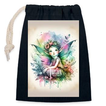 Leprechaun - Pixies - Flowers, Watercolor & Fairy - Closable cotton gift bag (14x20cm) - navy - Front