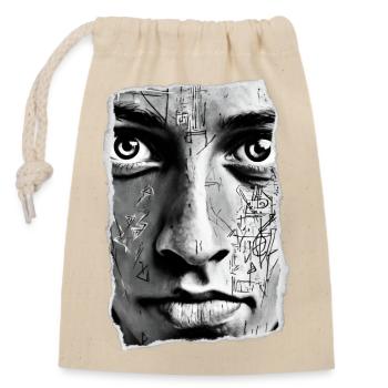 Art du visage géométrique monochrome - Sac cadeau en coton avec cordon (14 x 20 cm) - nature - Devant