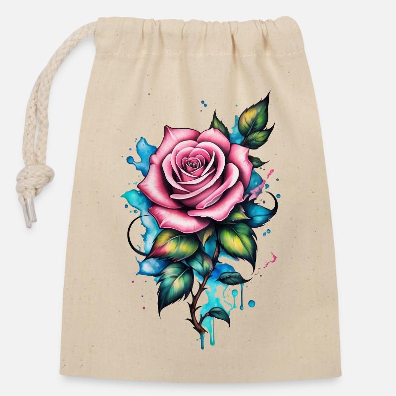 Tattoo Rose - Verschließbarer Geschenkbeutel aus Baumwolle (14x20cm) - Natur
