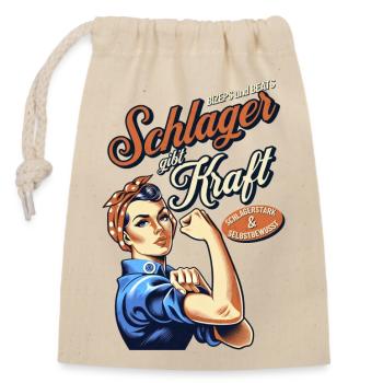 Schlager gibt Kraft - Retro-Design für Schlagerfan - Verschließbarer Geschenkbeutel aus Baumwolle (14x20cm) - Natur - Vorne