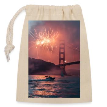 Golden Gate Bridge Feuerwerk Cinematic - Verschließbarer Geschenkbeutel aus Baumwolle (14x20cm) - Natur - Vorne