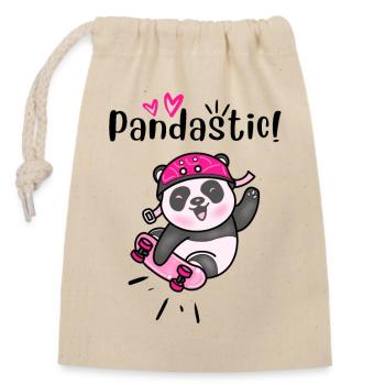 Pandastic Panda Skateboarding. - Closable cotton gift bag (14x20cm) - nature - Front