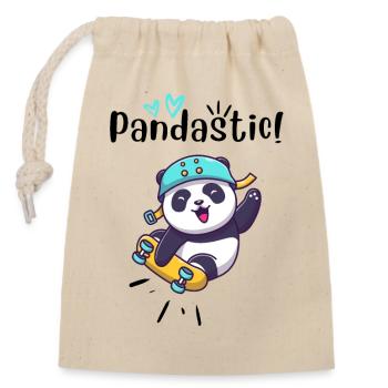 Pandastic Panda on Skateboard. - Closable cotton gift bag (14x20cm) - nature - Front