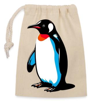 Pinguin - Verschließbarer Geschenkbeutel aus Baumwolle (14x20cm) - Natur - Vorne