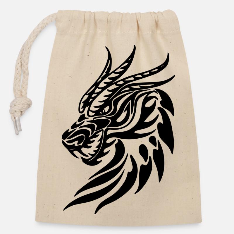 DRAGON - Sac cadeau en coton avec cordon (14 x 20 cm) - nature