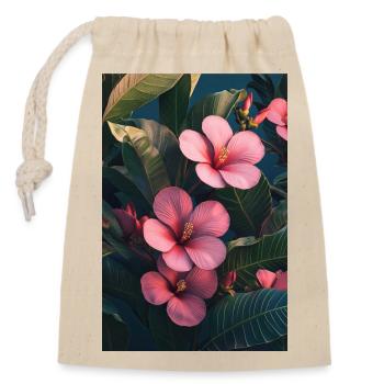 Hibiskus Pink Tropische Blütenpracht - Verschließbarer Geschenkbeutel aus Baumwolle (14x20cm) - Natur - Vorne