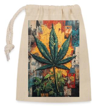 Art mural en feuilles de chanvre graffiti - Sac cadeau en coton avec cordon (14 x 20 cm) - nature - Devant
