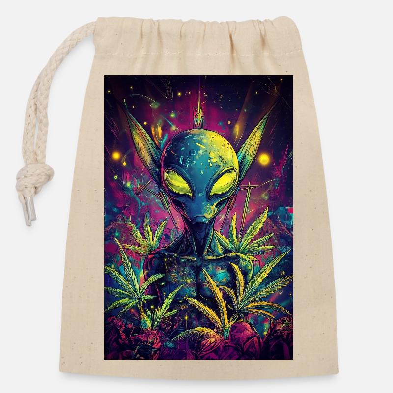 Néonalie avec plantes spatiales - Sac cadeau en coton avec cordon (14 x 20 cm) - nature