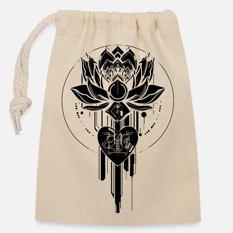 Cyberlotus Noir - Sac cadeau en coton avec cordon (14 x 20 cm) - nature