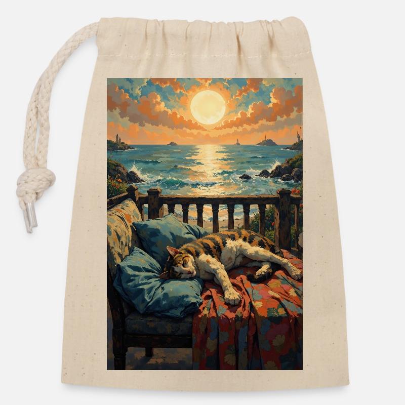 Belle image d’un chat au repos - Sac cadeau en coton avec cordon (14 x 20 cm) - nature