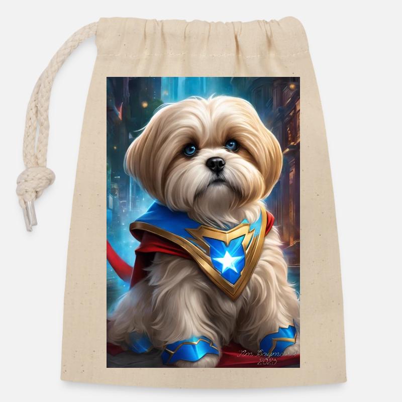 Héros Chiot Starcrest Cape - Sac cadeau en coton avec cordon (14 x 20 cm) - nature